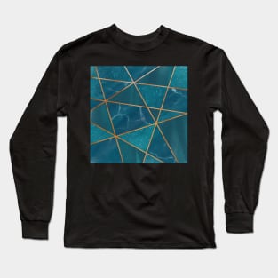 Teal and Gold Geometric Pattern Long Sleeve T-Shirt